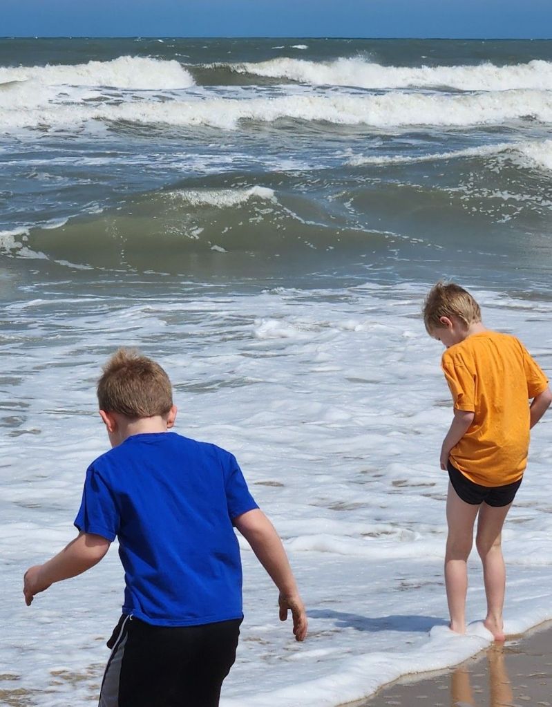 Dec & T playing in the surf, Virginia Beach, VA