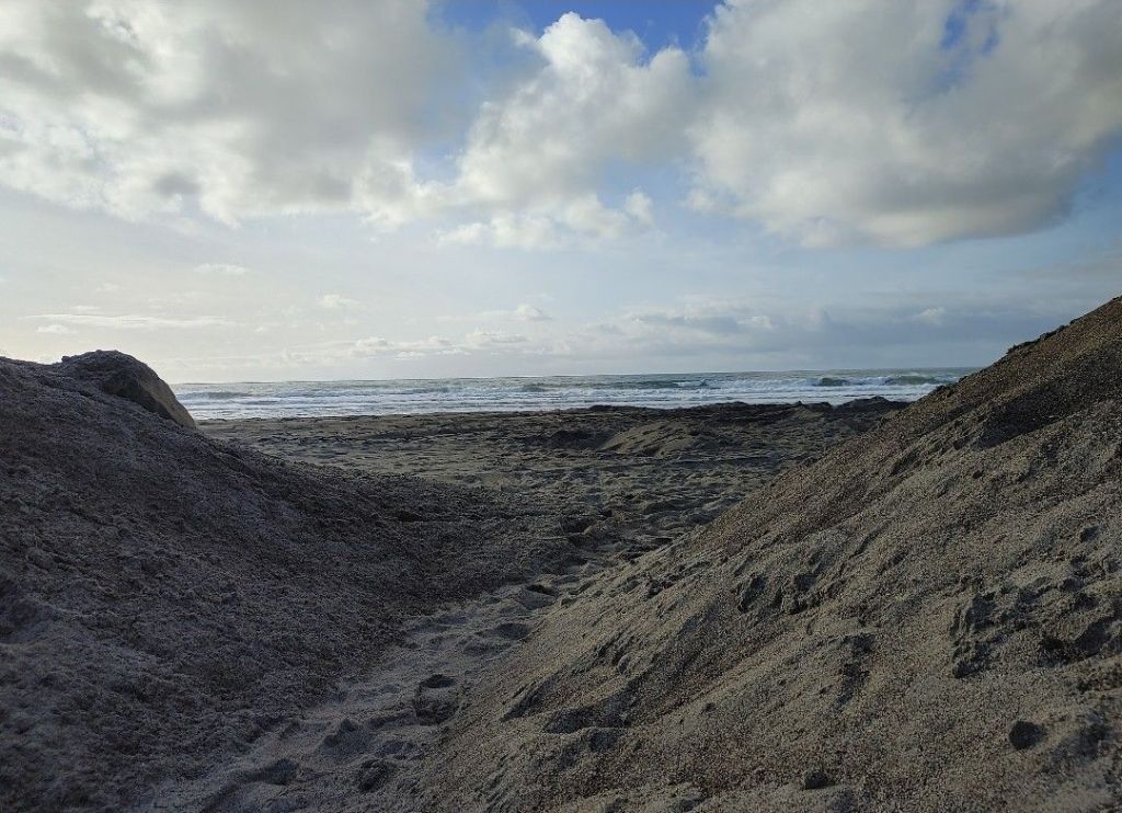 Sandy coastal landscape overlooking the Pacific Ocean, at Lincoln Beach, OR